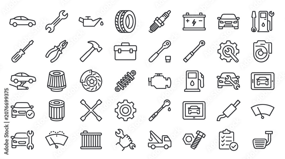 Naklejka premium Set of vehicle maintenance and auto service icons.