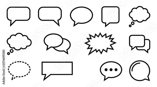 Set of various minimalist outline speech and thought bubbles