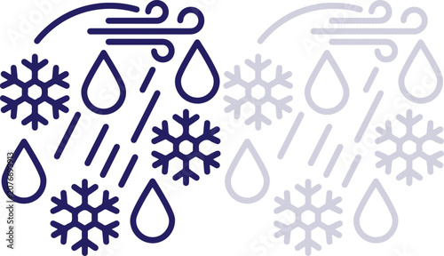 Fotografie Windy rain and snow storm cloud icon showing strong wind with winter precipitati