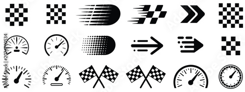 фотографія racing stripe vector set, racing flags checkered patterns speed lines arrows and
