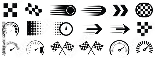 Fotografia racing stripe vector set, racing flags checkered patterns speed lines arrows and