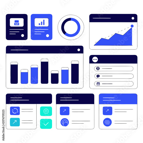 User interface dashboard set with business analytics charts and widgets dashboard interface