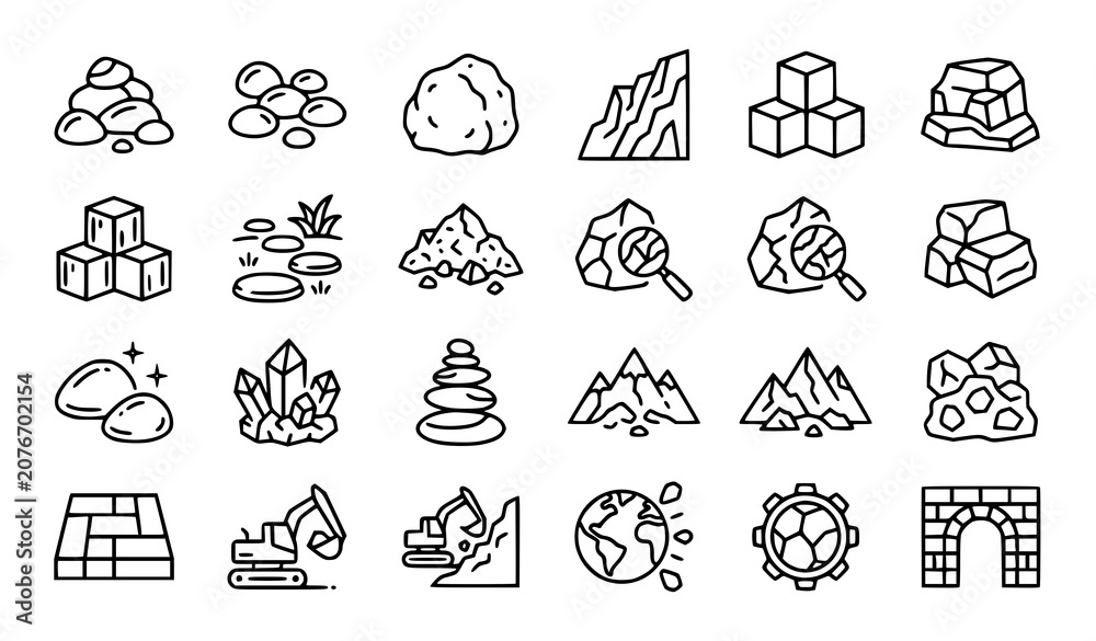 Fototapeta premium Professional Stone Outline Icon Collection Editable Stroke Rock Vector Illustration