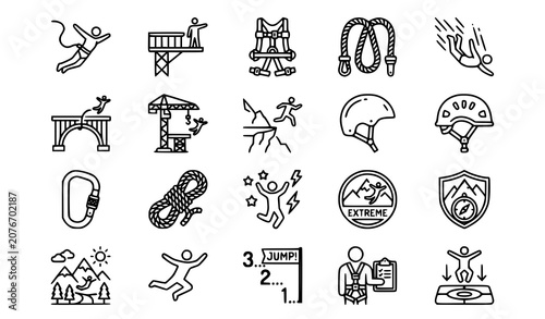 Fotografía Bungee Jumping Linear Icon Set Editable Stroke Adventure Sport Vector Collection