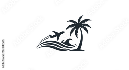 Foto Airplane Flying Over Waves Near Palm Tree