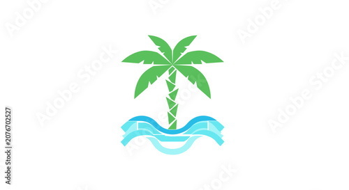 Green Palm Tree and Blue Waves Icon