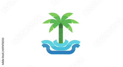 Stylized Palm Tree on Waves