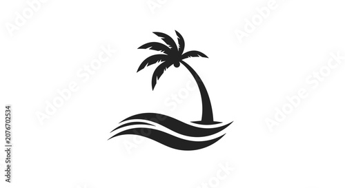 Minimalist Palm Tree Silhouette on Wavy Ocean Surface
