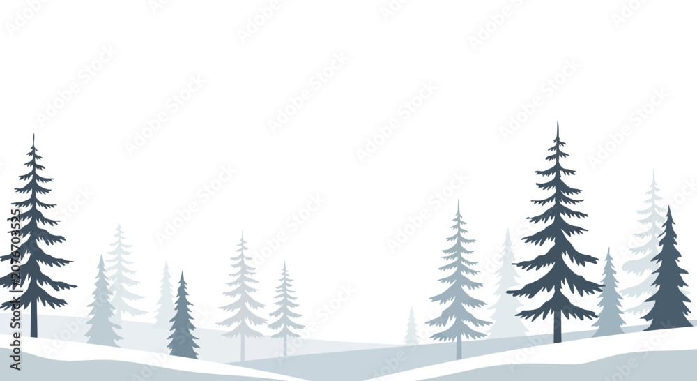 Obraz premium Winter Forest Landscape with Evergreen Trees in Silhouette.