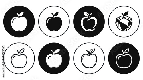 Stylized apple icons in circular frames