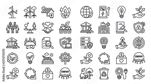 Sustainable ESG line icons for corporate environmental reporting