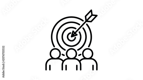 Target icon over people group marketing symbol.