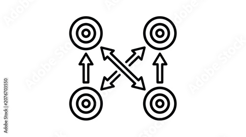 Target icons connected by directional network arrows.