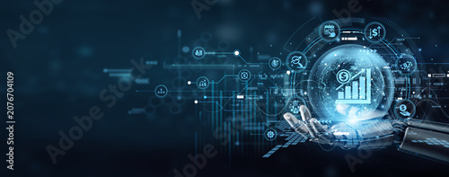 Fotografía Robot hand firmly hold INCREASE SALES strategies to boost global revenue streams