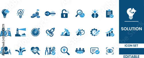 Bild auf Leinwand Business troubleshooting and problem solving solid icon set