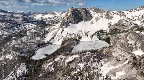 Aerial view of twin Hanson Lakes in Idaho