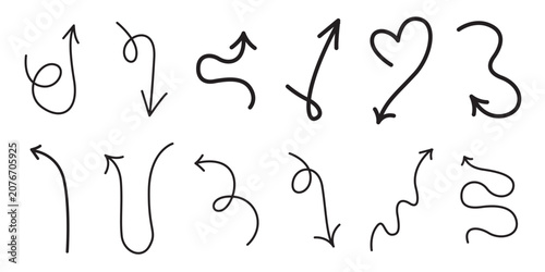 Hand drawn arrows vector illustration set