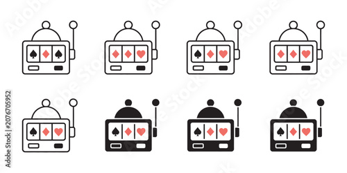 slot machine icon featuring four aces playing cards, casino jackpot, lucky game and gambling symbols in modern vector style