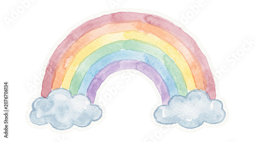 Pastel Rainbow Watercolor Marker Hand Drawn Sticker Illustration Isolated