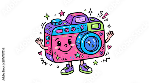 Cute Retro Camera Character Y2K Cartoon Sticker Illustration Isolated