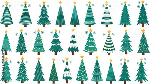 Картината върху платно Christmas tree illustration set, festive holiday design, decorative pine trees,