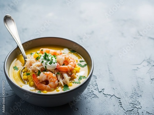 Steaming bowl of savory curry with aromatic herbs and spices
