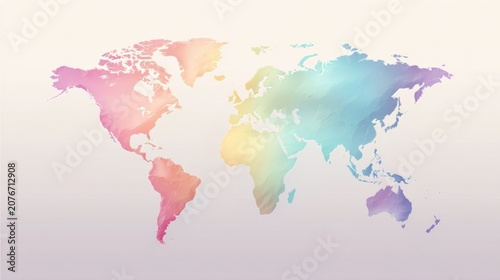 Watercolor world map on transparent