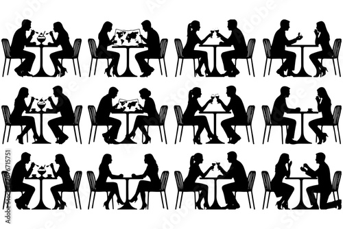 Restaurant Dining People Silhouette Vector Collection