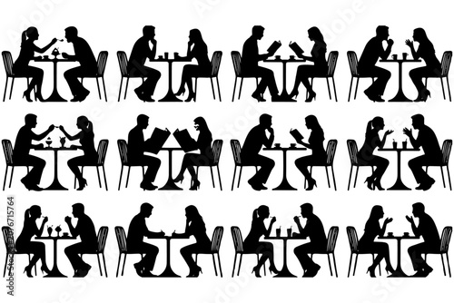 Restaurant Table Conversation Vector Silhouette Pack
