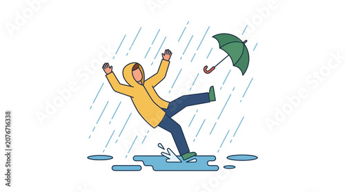 Person Slipping in Rain
