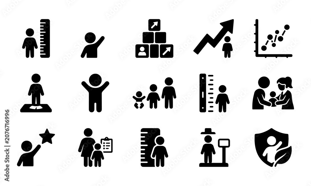 Obraz premium Bold Solid Child Growth and Pediatric Health Icons for Development App UI