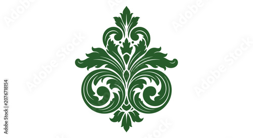 Photos Green ornate foliate scrollwork design on white background