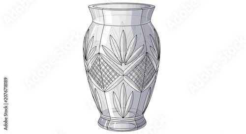 Obraz na płótnie Elegant crystal glass vase with ornate engravings isolated on white background