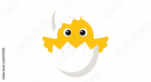 Cute baby chick hatching from cracked egg, isolated on white background