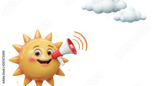 Schilderij op canvas Cheerful smiling sun with speech bubble and cloud background Vector