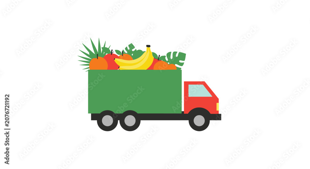 Fototapeta premium Fruit Delivery Truck: Fresh Produce Transported in a Green Truck
