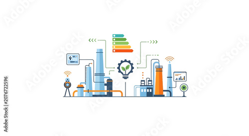 Industrial Factory with Green Energy and Smart Technology Icons