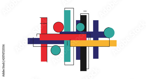 Bilde på lerret Minimalist abstract geometric composition with colorful shapes.