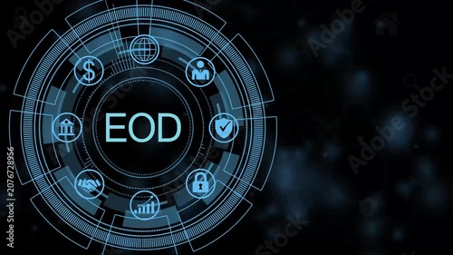 EOD Digital HUD Interface with Business Performance Analytics and Futuristic Technology Visualization 4K animation video..
