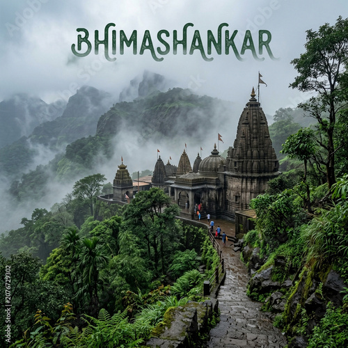 Bhimashankar Jyotirlinga Temple Maharashtra, Ancient Stone Shiva Mandir Nestled in Misty Green Sahyadri Hills

