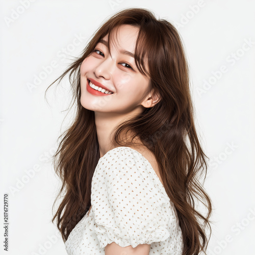 Smiling Young Woman Portrait, Beauty and Positive Emotion Concept