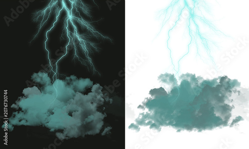Powerful lightning striking dark storm clouds