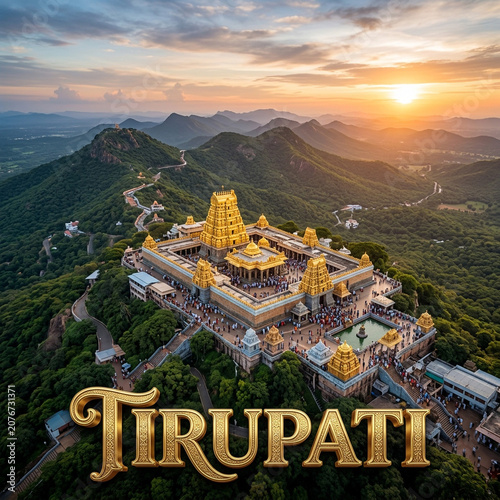 Beautiful golden Venkateswara Temple on Tirumala hills in Tirupati Andhra Pradesh
