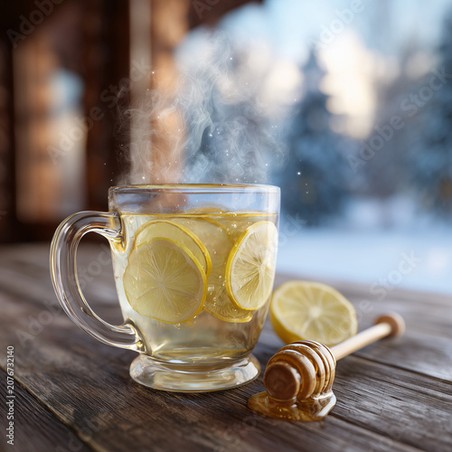 Hot Lemon Tea with Honey, Healthy Winter Drink Concept