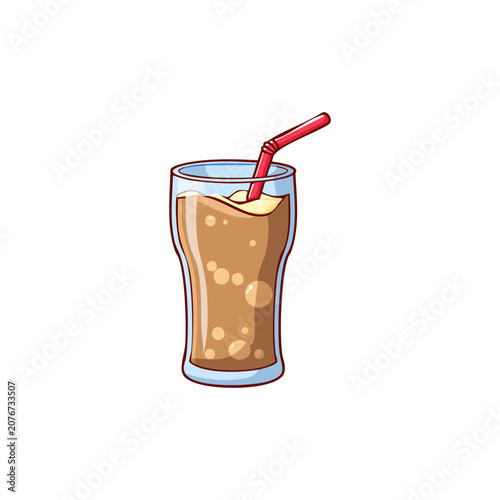 Refreshing Cold Chocolate Milkshake in a Glass with a Red Straw Vector Illustration