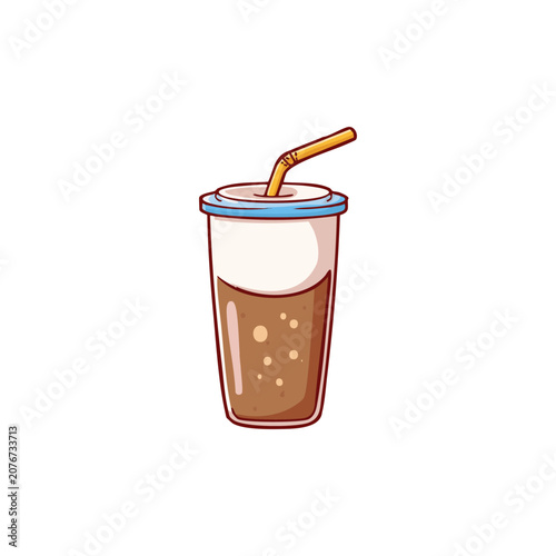 Refreshing Iced Coffee Beverage in a Transparent Disposable Cup with a Straw Illustration