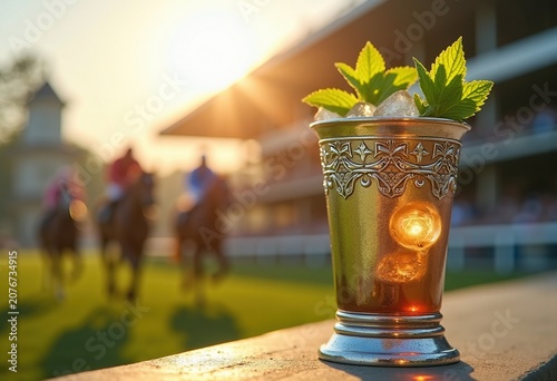Refreshing Mint Julep Silver Cup Detail Summer Horse Racing Upscale Beverage Elegance