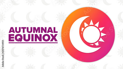 Autumnal Equinox text and sun moon symbol on white background image