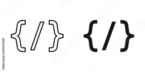 Canvastavla Coding brackets set in outline and solid black style for software development an