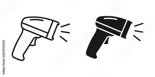 Fotografie Handheld barcode scanner set featuring optical reader device in minimalist outli